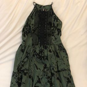 Anthropologie RANNA GiLL Green/Black  Tiered High Neck Maxi Dress (size 2)